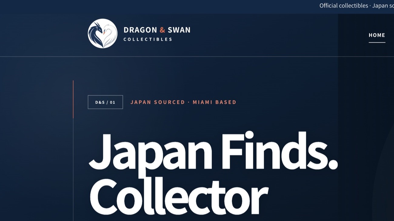 Dragon and Swan Shopify header detail with logo and navigation